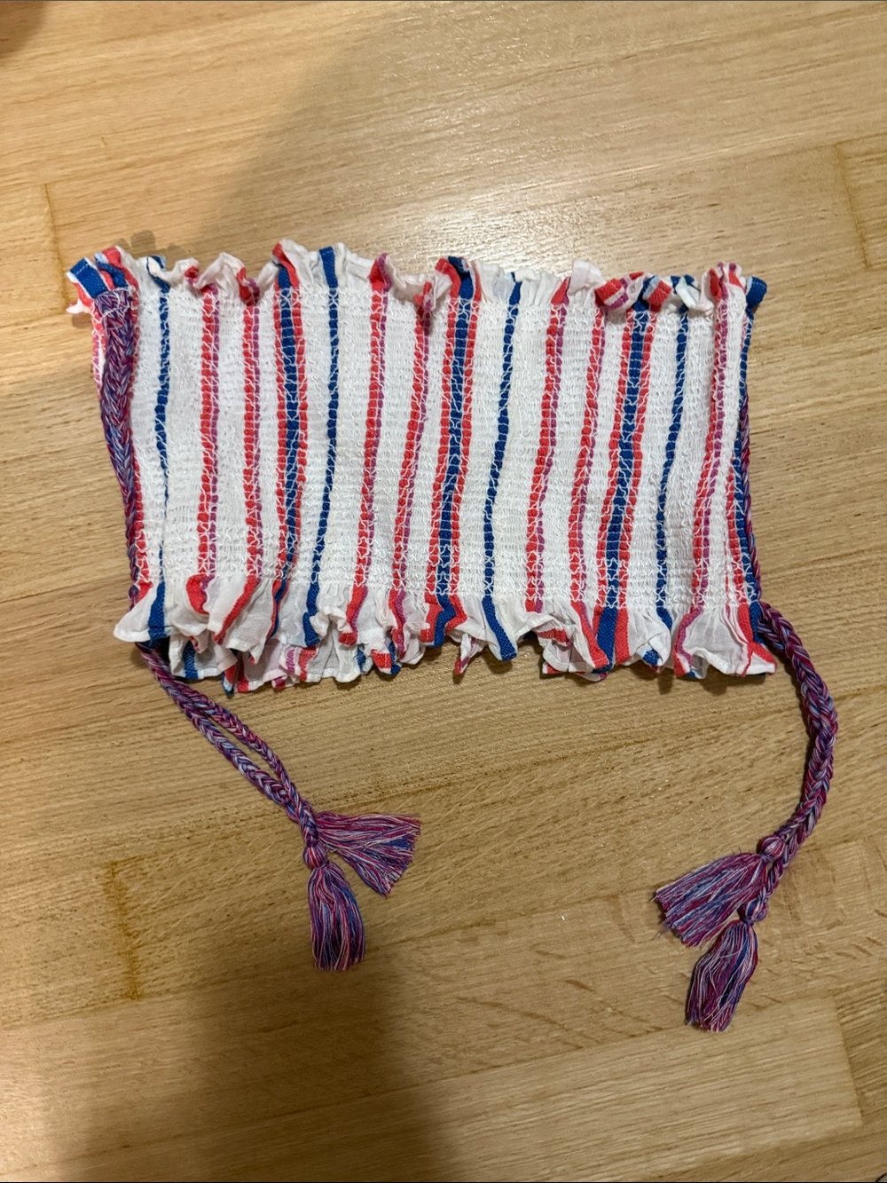 Red Carter White Red and Blue Smocked Crop Top with Tassels